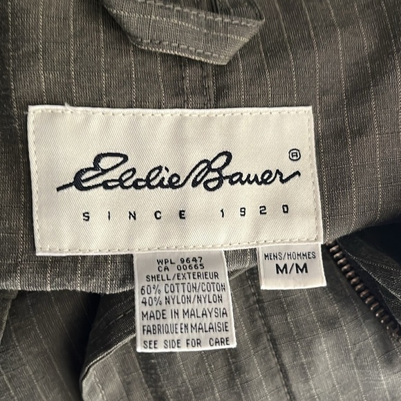 Eddie Bauer Hooded Striped Spring Fall Cotton Nylon Utility Rain Jacket M Green - Picture 10 of 10